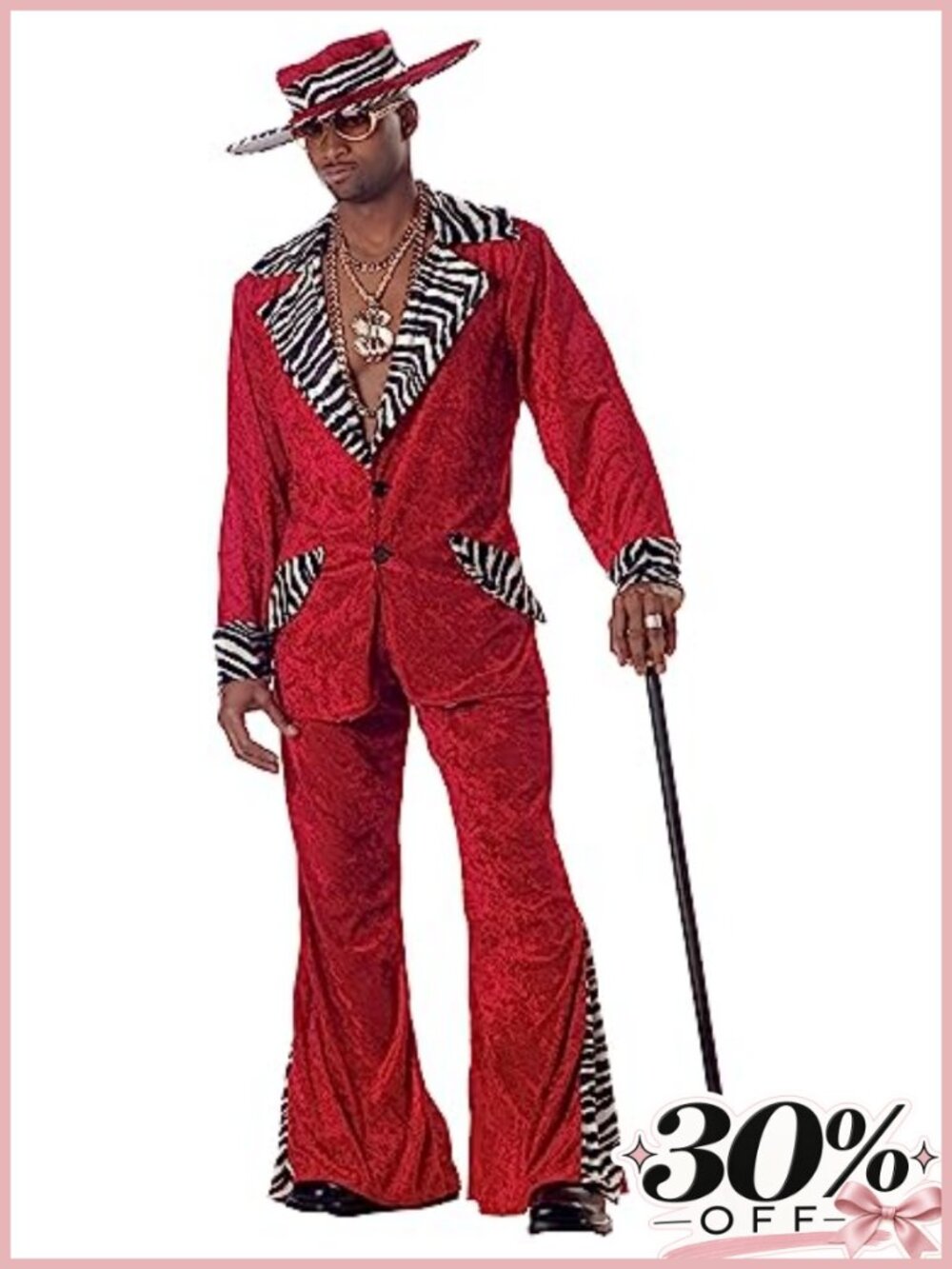 Men's Pimp Costume Medium Polyester Jacket Pants Hat 1970s Halloween